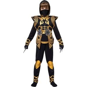 Joyin Kids Ninja Warrior Costume Black Gold Dragon Set Medium 8-10 Years